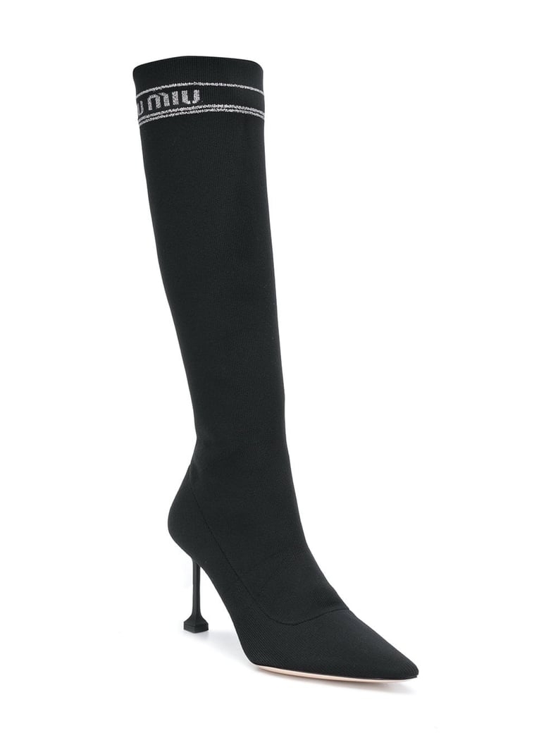 Miu Miu Sock Detail Knee Length Boot