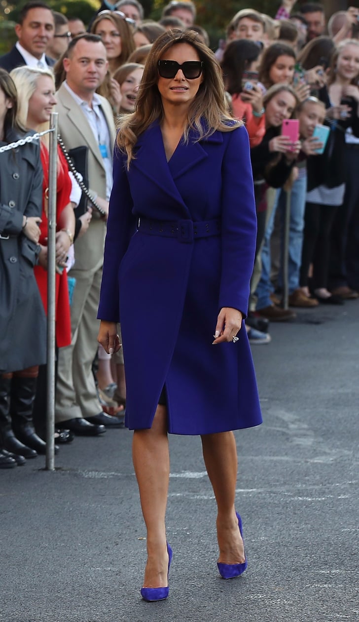 Melania Trump Purple Coat and Heels 2017 | POPSUGAR Fashion