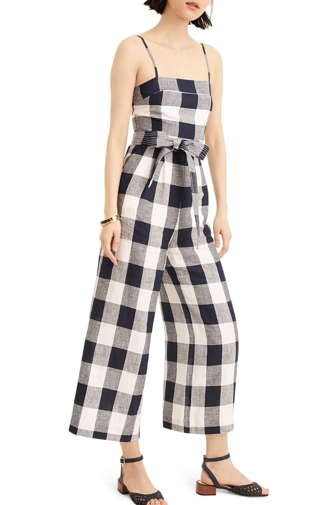 J.Crew Gingham Beauchamps Linen Spaghetti Strap Jumpsuit