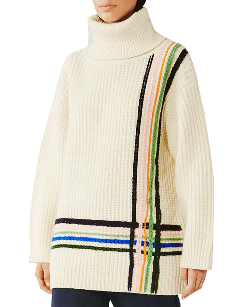 Tory Sport Multi Stripe Merino Wool Oversized Turtleneck Sweater