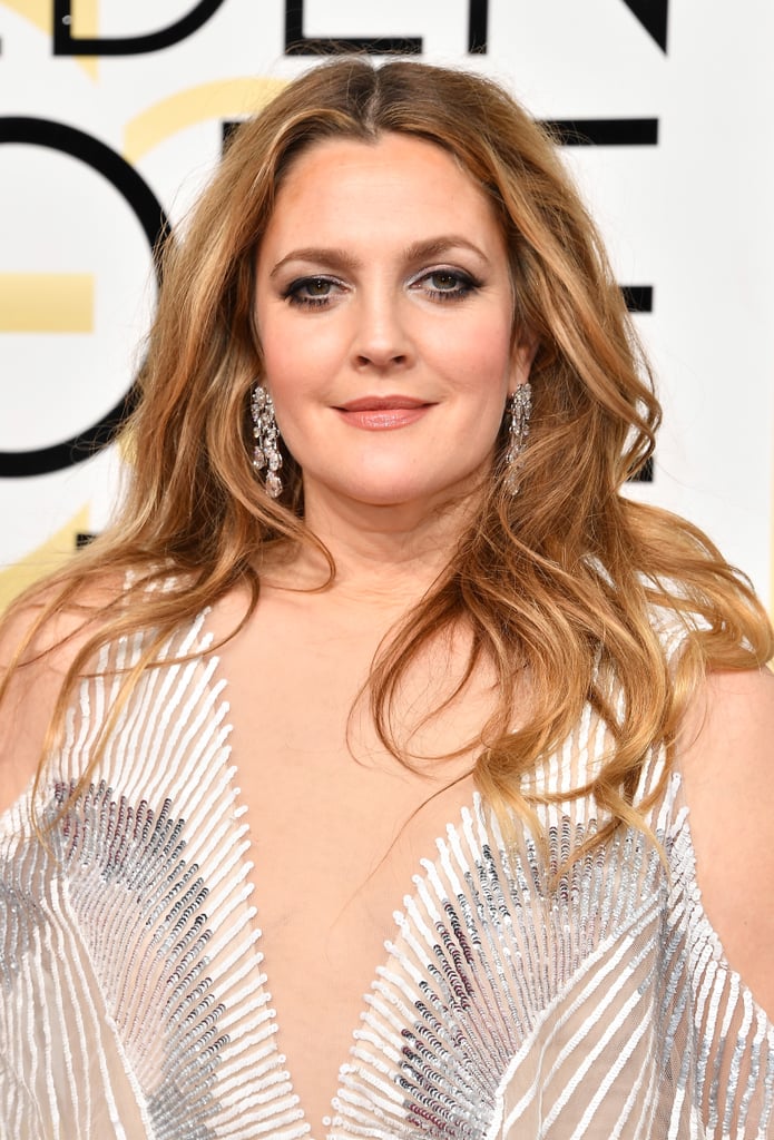Drew Barrymore Hair and Makeup at Golden Globes 2017 Red Carpet