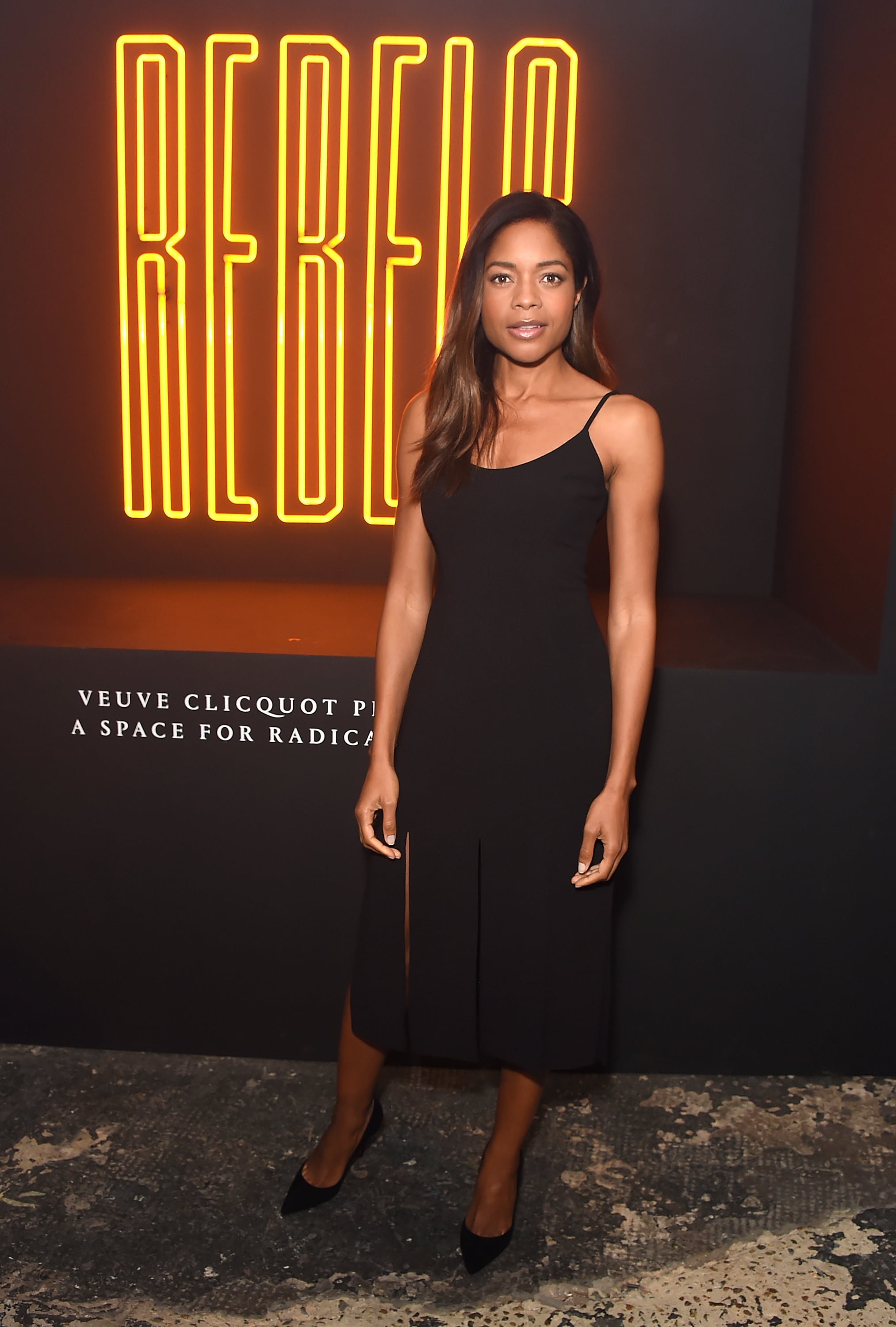 Making a classic black slip dress look fresh and fashion forward