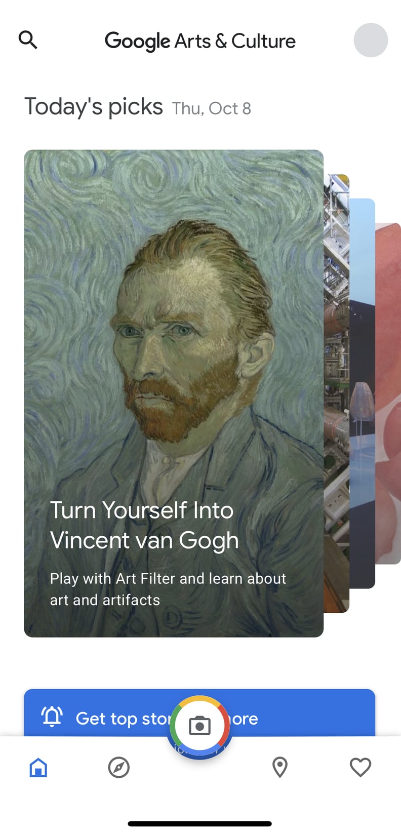 On the App's Home Screen, Click Where It Says "Turn Yourself Into Vincent van Gogh"
