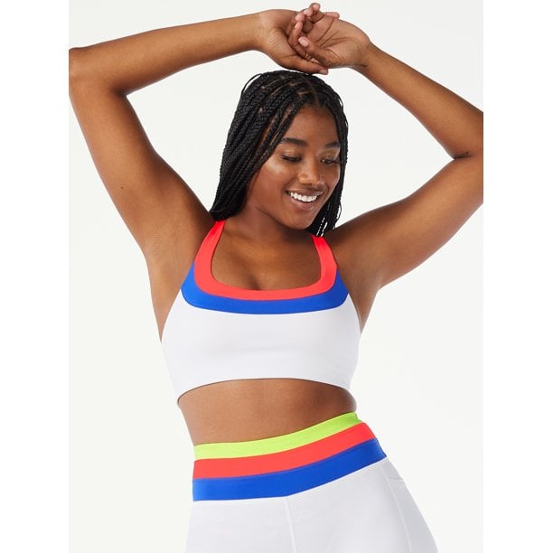 Rainbow Striped Sports Bra, Colorful Gay Friendly Women's Workout