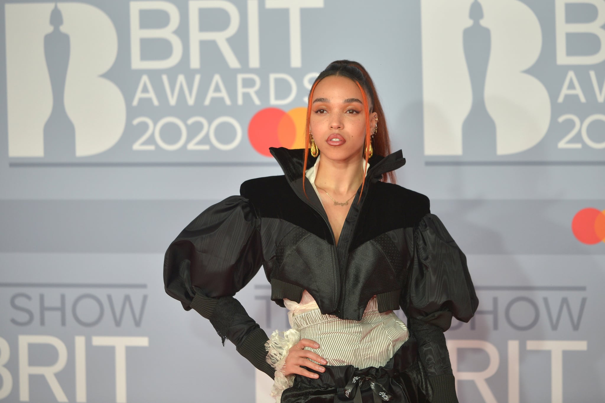 LONDON, ENGLAND - FEBRUARY 18: (EDITORIAL USE ONLY)  FKA Twigs attends The BRIT Awards 2020 at The O2 Arena on February 18, 2020 in London, England. (Photo by Jim Dyson/Redferns)