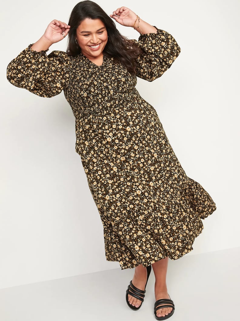 Stylish and Comfy: Old Navy Long-Sleeve Fit and Flare Smocked Midi Dress