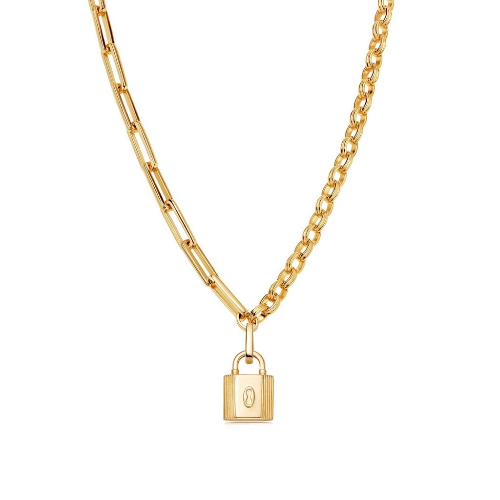 Gold Ridge Padlock Chain Necklace