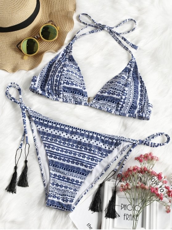 Zaful Plus Size Tribe Print String Bikini Set