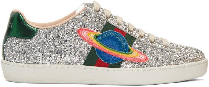 Gucci Silver Glitter Planet New Ace Sneakers