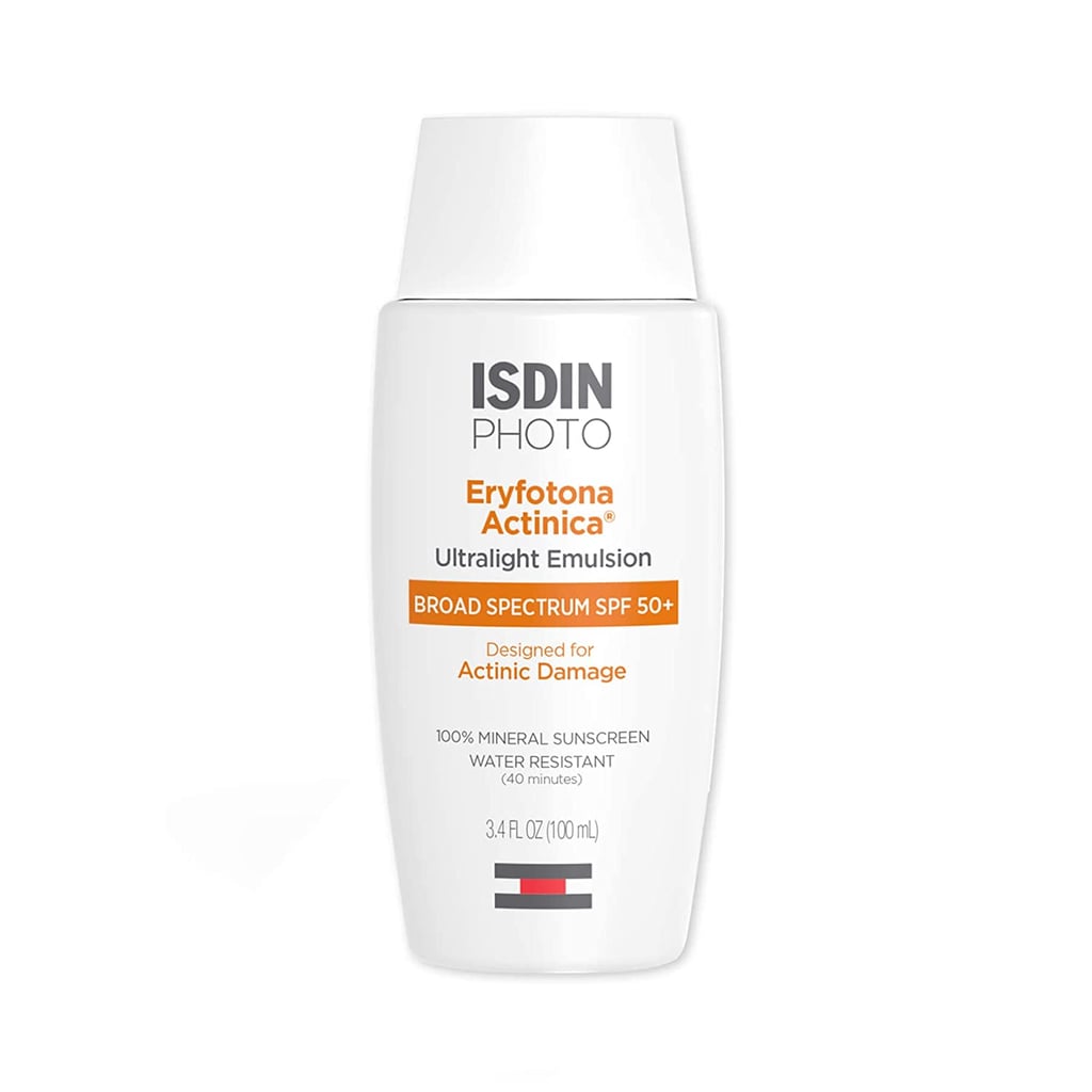 Isdin Eryfotona Actinica Mineral Sunscreen SPF 50+ Zinc Oxide ($73) 
UV exposure can account for up to 80 percent of visible aging, so layering on a good facial sunscreen like the Isdin Eryfotona Actinica Mineral Sunscreen SPF 50+ Zinc Oxide every day is a nonnegotiable for skin health. We love this one because it has an ultra-lightweight consistency that's really easy to blend in (plus no white cast), broad-spectrum protection, and vitamin E for an antioxidant boost.