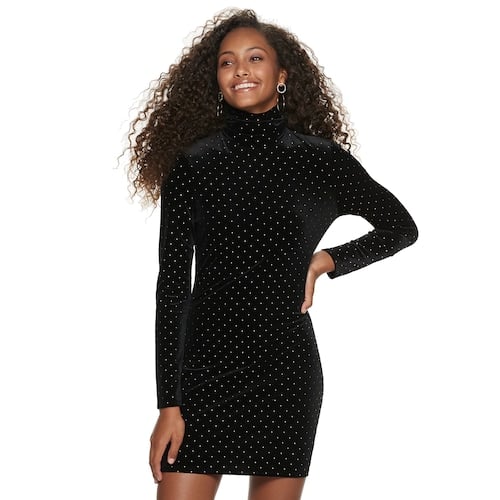 high neck black dress long sleeve
