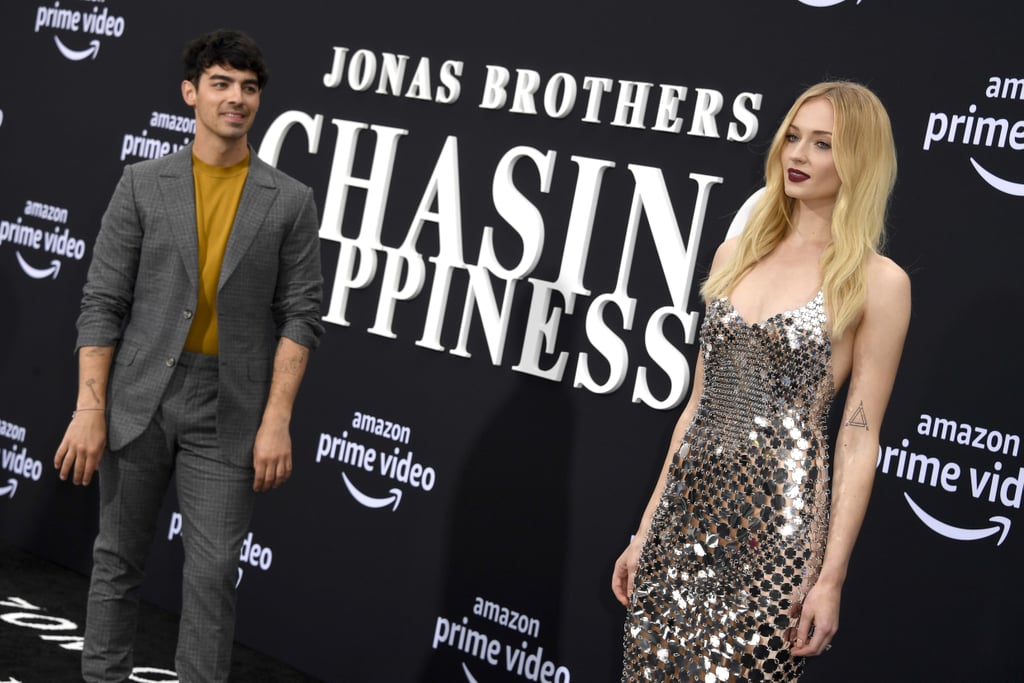 Sophie Turner Silver Chainmail Dress With Joe Jonas