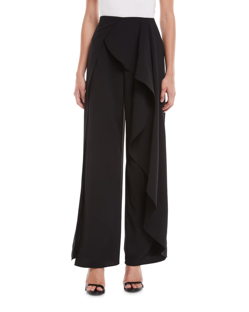 Alice + Olivia Verdell Slit Ruffle Wide-Leg Pants