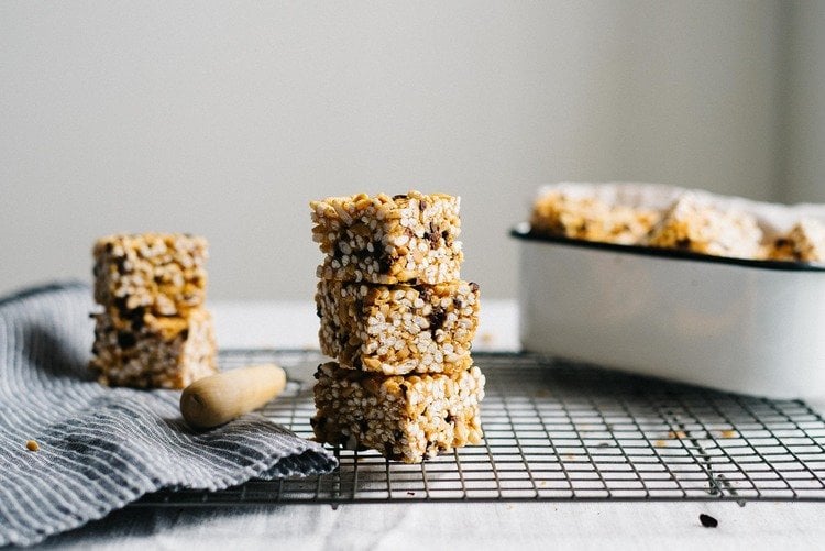 No-Bake Peanut Butter and Cacao Nib Cereal Bars