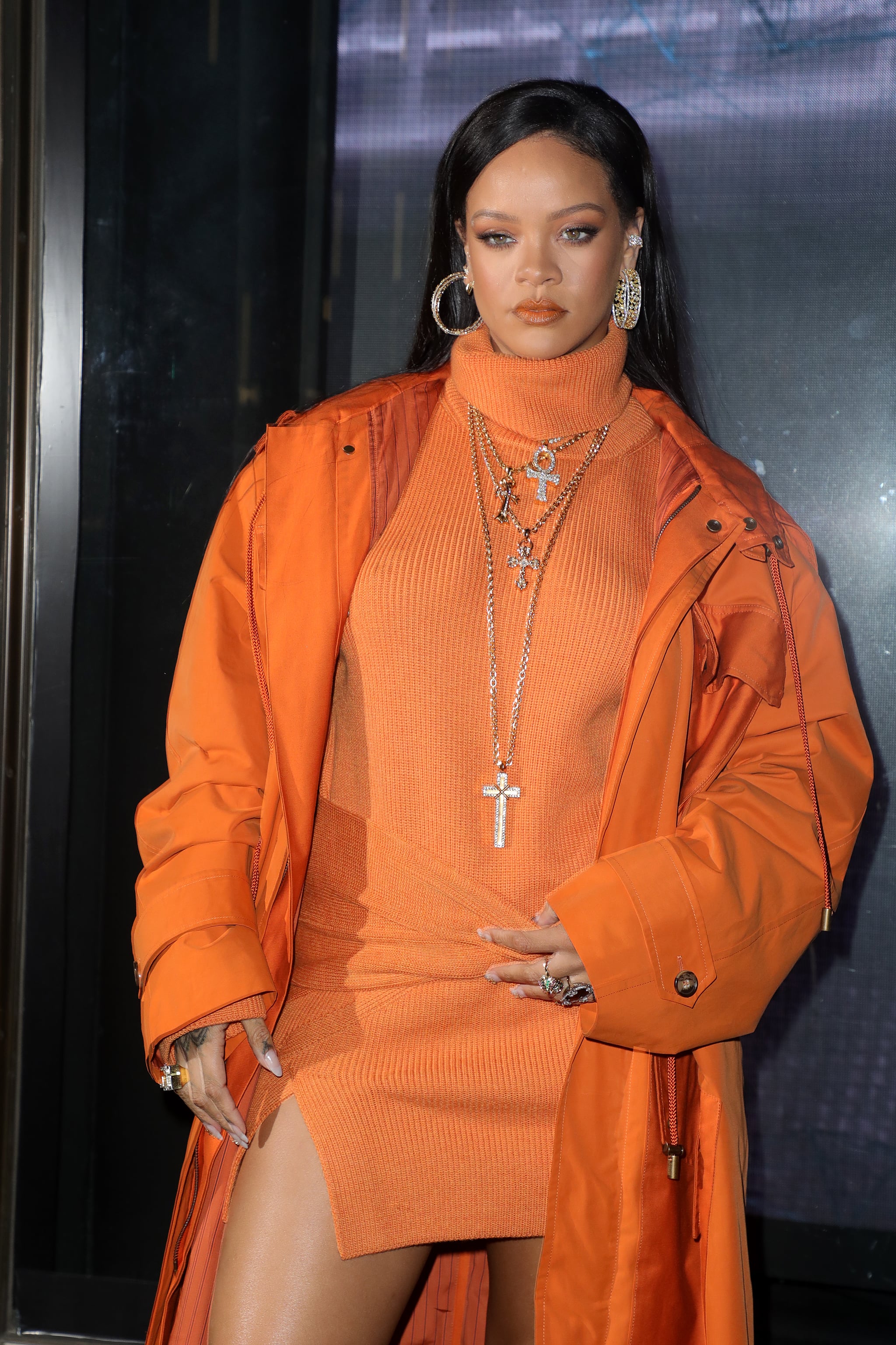 Rihanna S Orange Outfit At Fenty Event During Fashion Week Popsugar Fashion