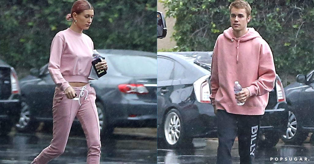 Hailey Baldwin and Justin Bieber Wearing Pink Sweats