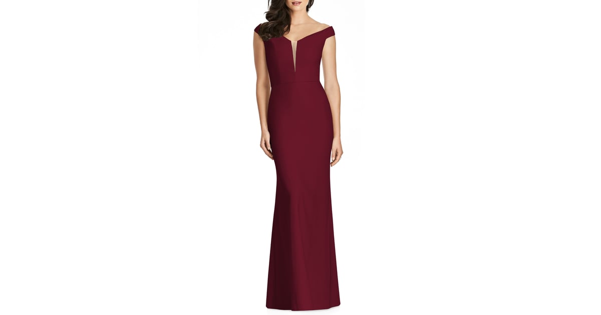 dessy collection off the shoulder crepe gown