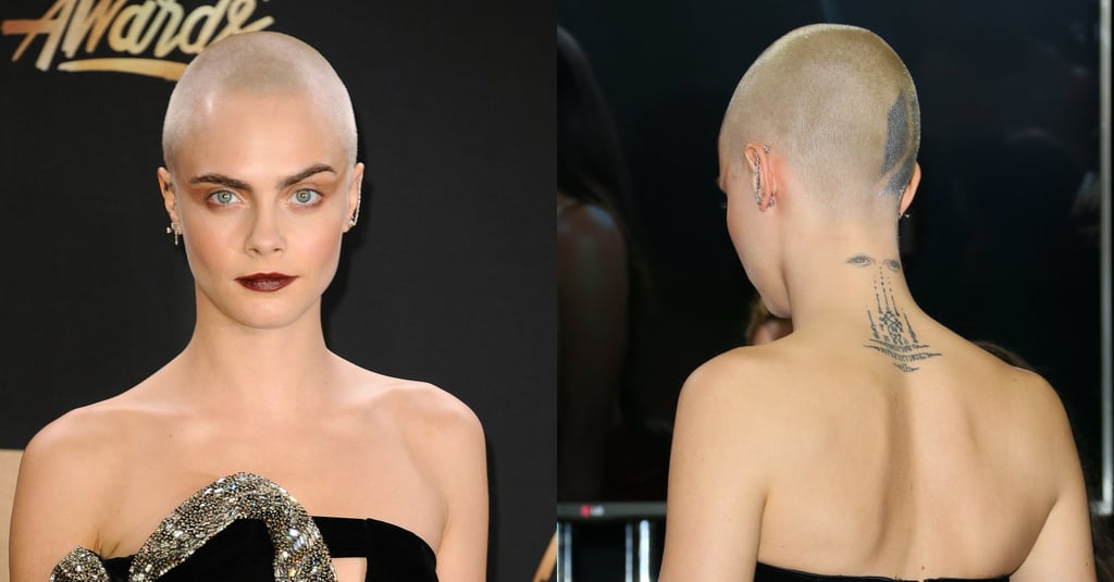 Cara Delevingne's Silver-Painted Shaved Head, 2017