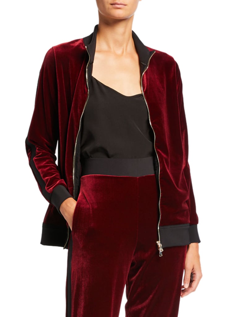 Chiara Boni La Petite Robe Zip-Front Banded Velvet Track Jacket