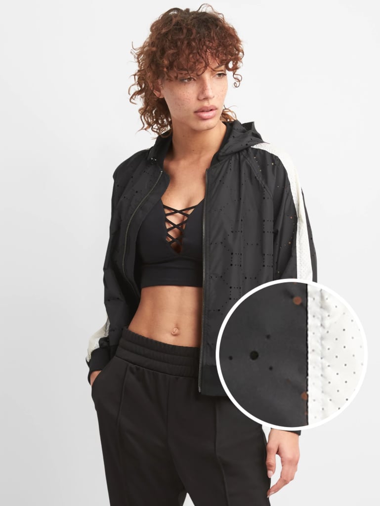 GapFit Lightweight Perforated Hooded Bomber Jacket