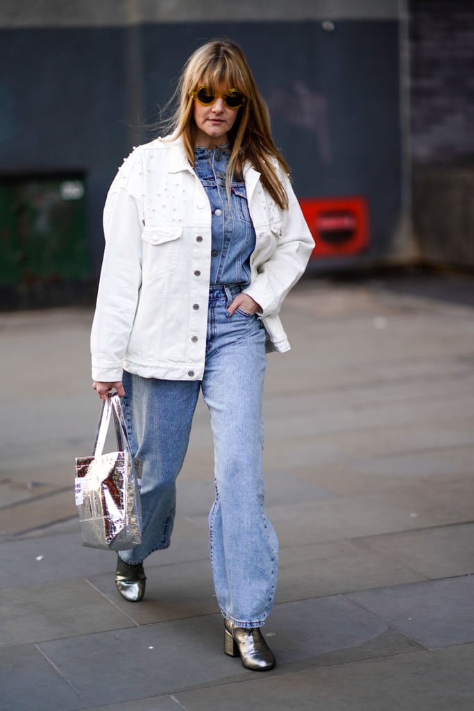 Triple denim looks can also be done with a white jacket over a denim top and jeans.