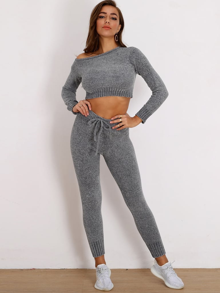 Shein Joyfunear Chenille Knit Crop Sweater & Drawstring Pants Set