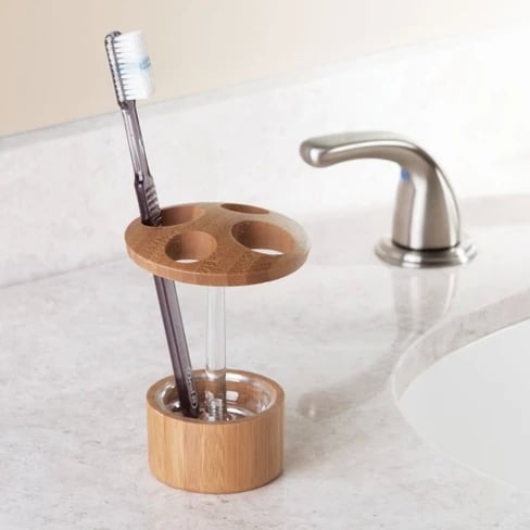 Formbu Toothbrush Holder in Clear/Bamboo