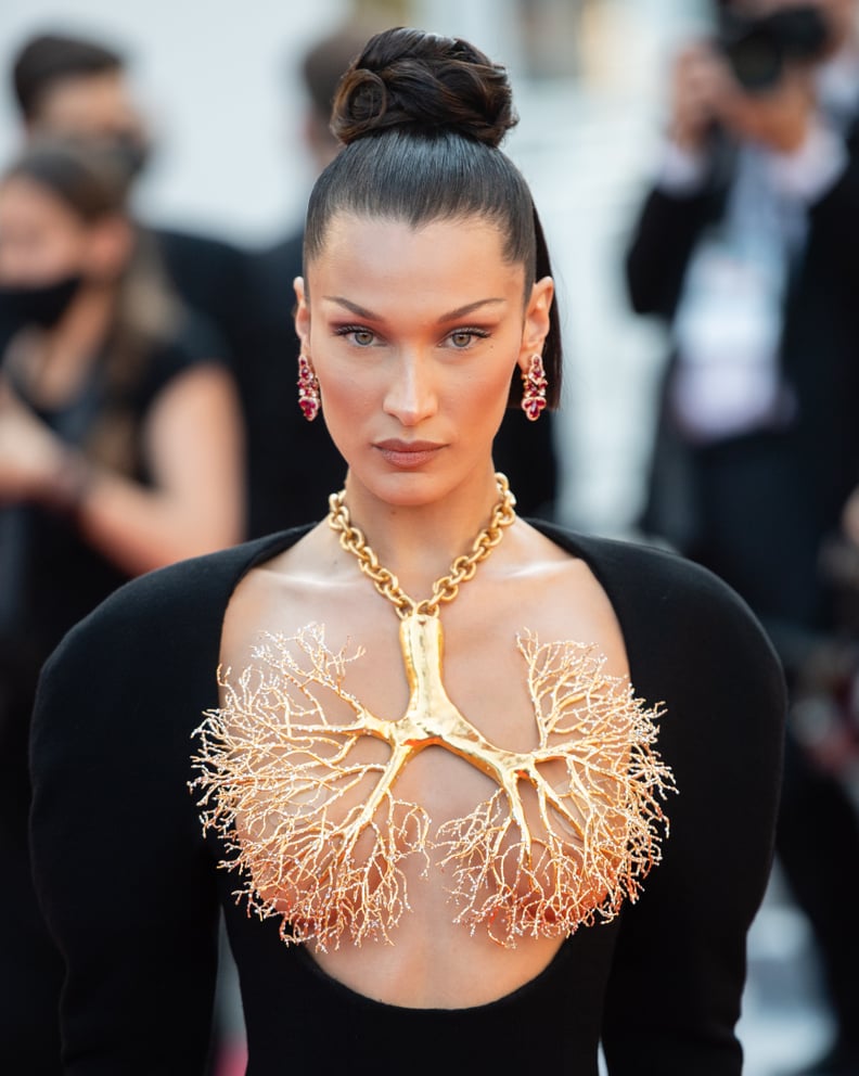 See Photos of Bella Hadid's Bun Updo at the 2021 Cannes Film Festival