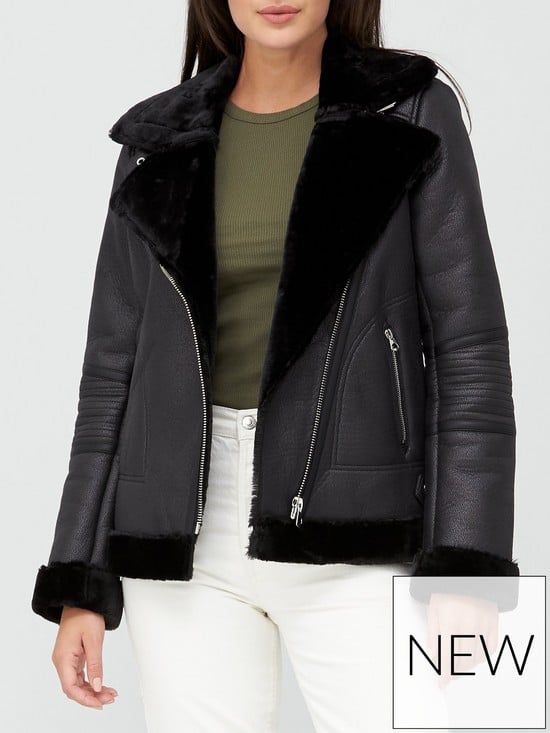 V by Very Faux Shearling Aviator Jacket