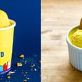 法国芥末冰淇淋炫目黄色和镦粗的好