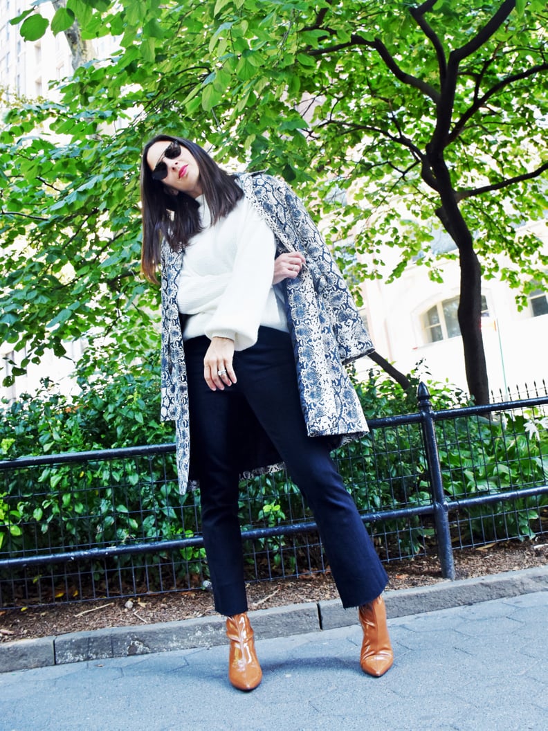 Easy Outfits: A White Sweater, Jeans, Boots, Sunglasses, and a Jacket