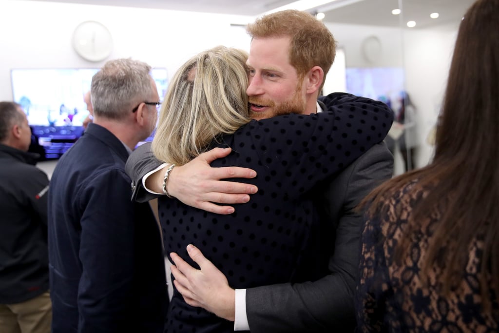 Harry hugged journalist Bryony Gordon during the first annual Royal Foundation Forum at Aviva in 2018.