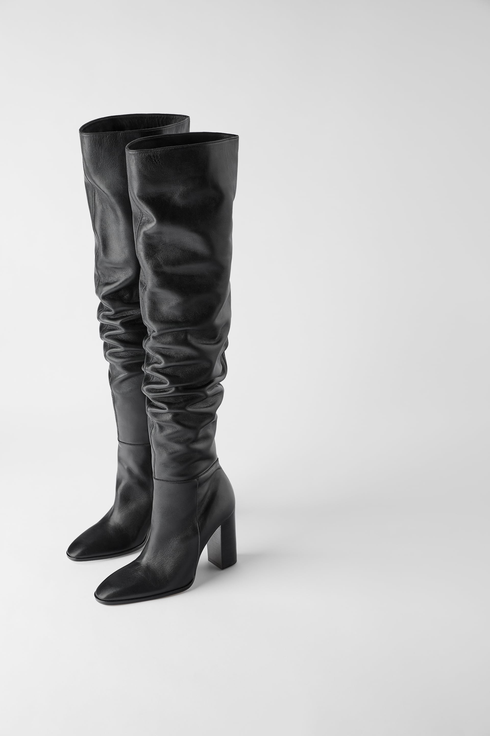 Zara Over The Knee Heeled Leather Boots 