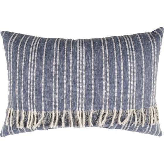Fringed Blue Denim Decorative Pillow