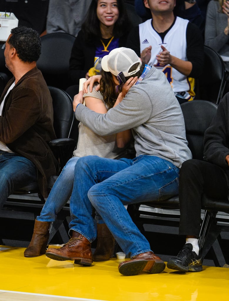 Mila Kunis and Ashton Kutcher at Lakers Game Dec. 2014