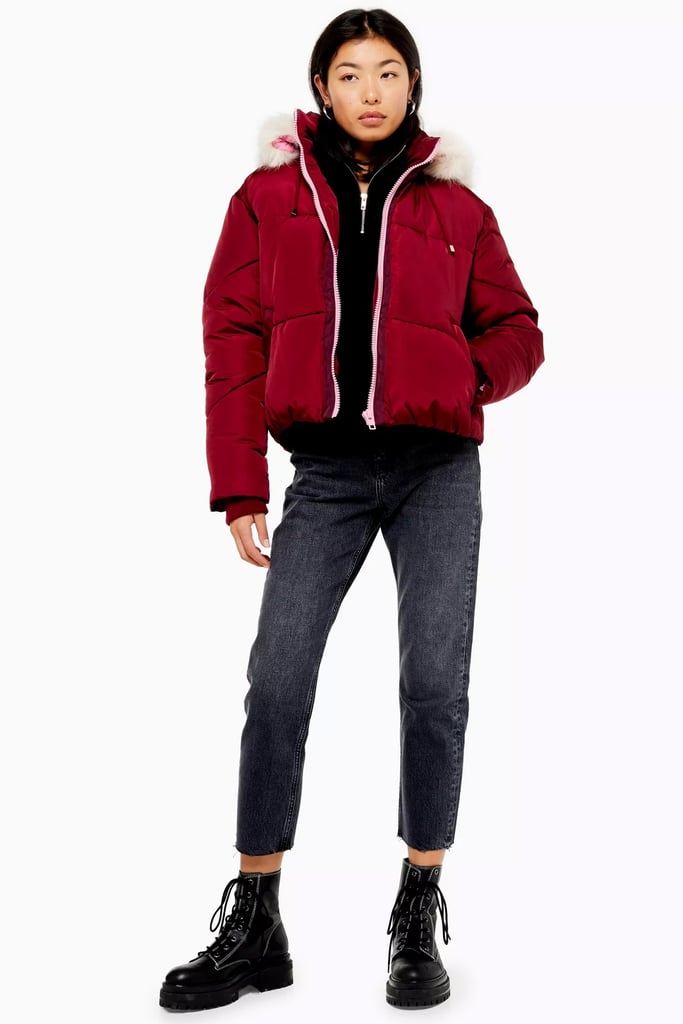 Topshop Burgundy Puffer Jacket