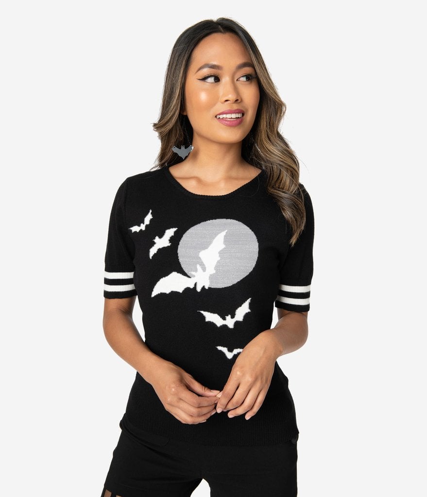 Hell Bunny Black and White Nightflyer Sleeved Knit Sweater This