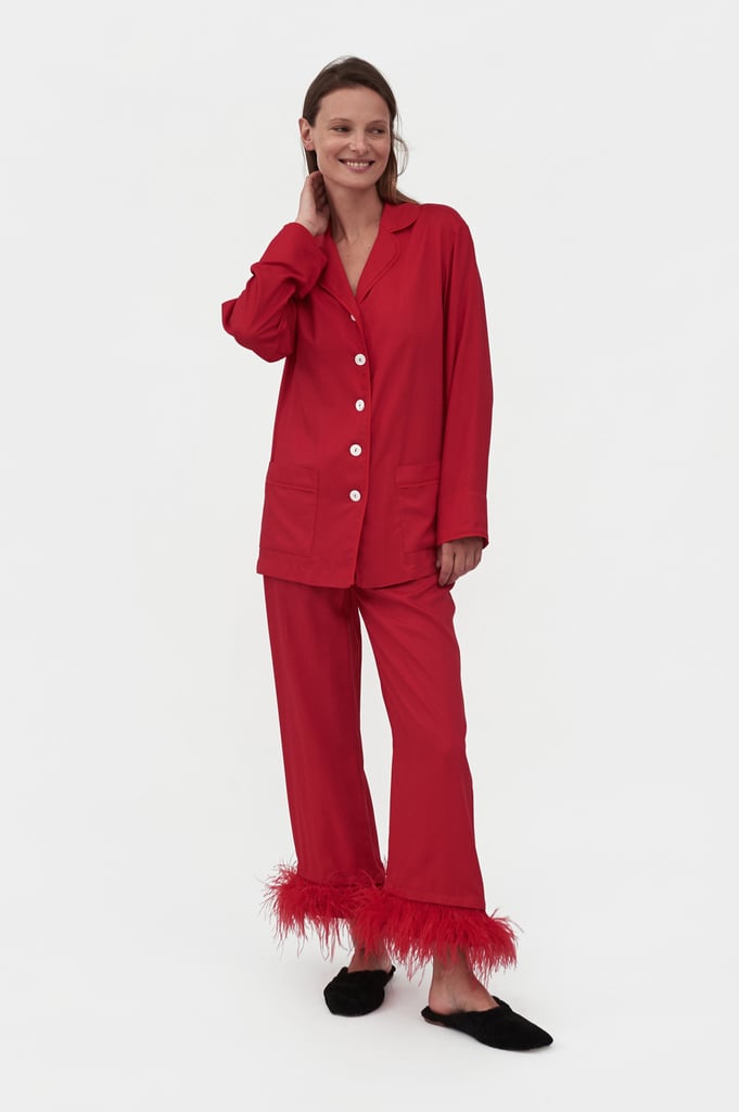 Sleeper Party Pajama Set With Feathers in Red