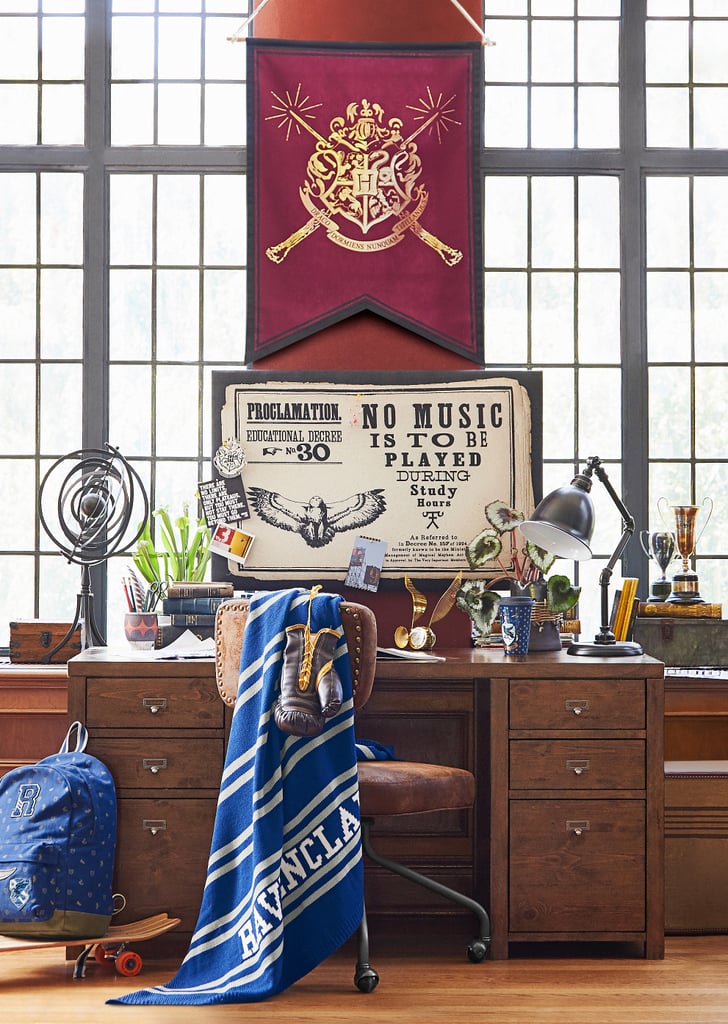 Hogwarts House Throw Blanket ($69) and Hogwarts Crest Scroll ($49)