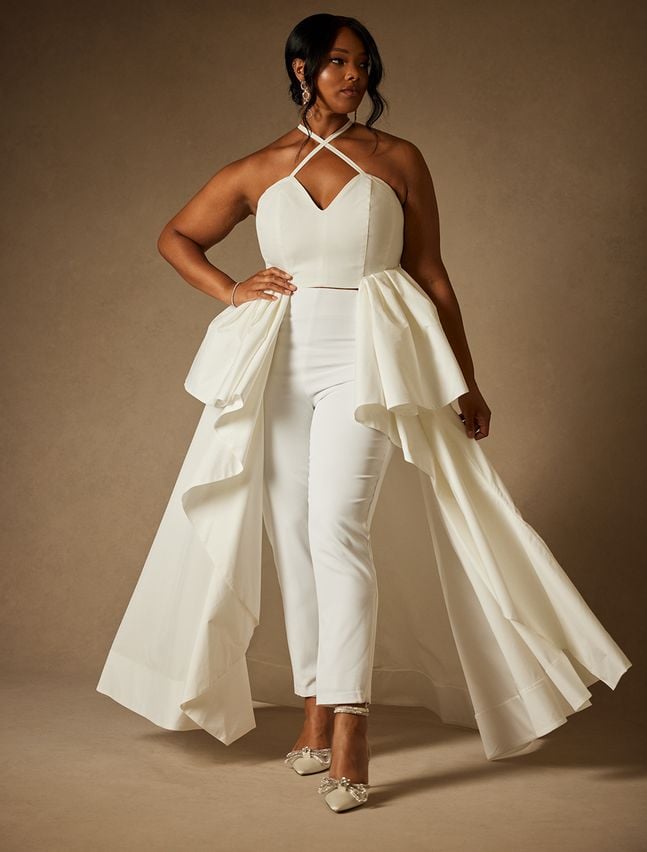 A Two Piece Set: Bridal by Eloquii Maxi Ruffle Top and High Waist Pencil Pant