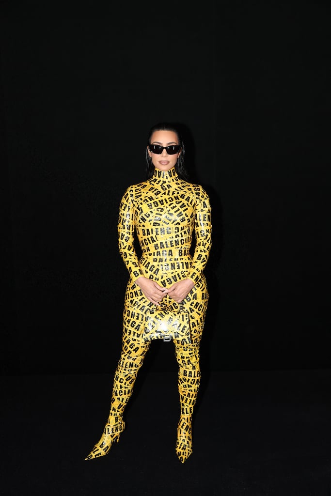 Kim Kardashian's Caution-Tape Catsuit at the Balenciaga Show