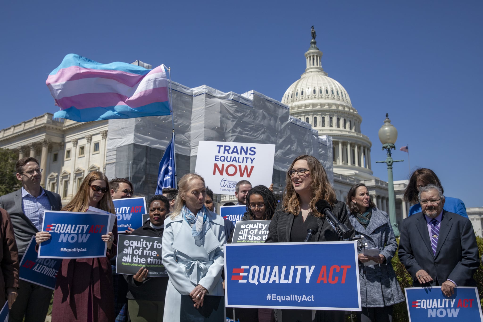 WASHINGTON, DC - APRIL 01: Sarah McBride, National Press secretary of Human Rights Collation speaks on introduction of the Equality Act, a comprehensive LGBTQ non-discrimination bill at the US Capitol on April 01, 2019 in Washington, DC. Ahead of International Transgender Day of Visibility, a bipartisan majority of the U.S. House on voted in favor of a resolution opposing the Trump-Pence discriminatory ban on transgender troops. (Photo by Tasos Katopodis/Getty Images)