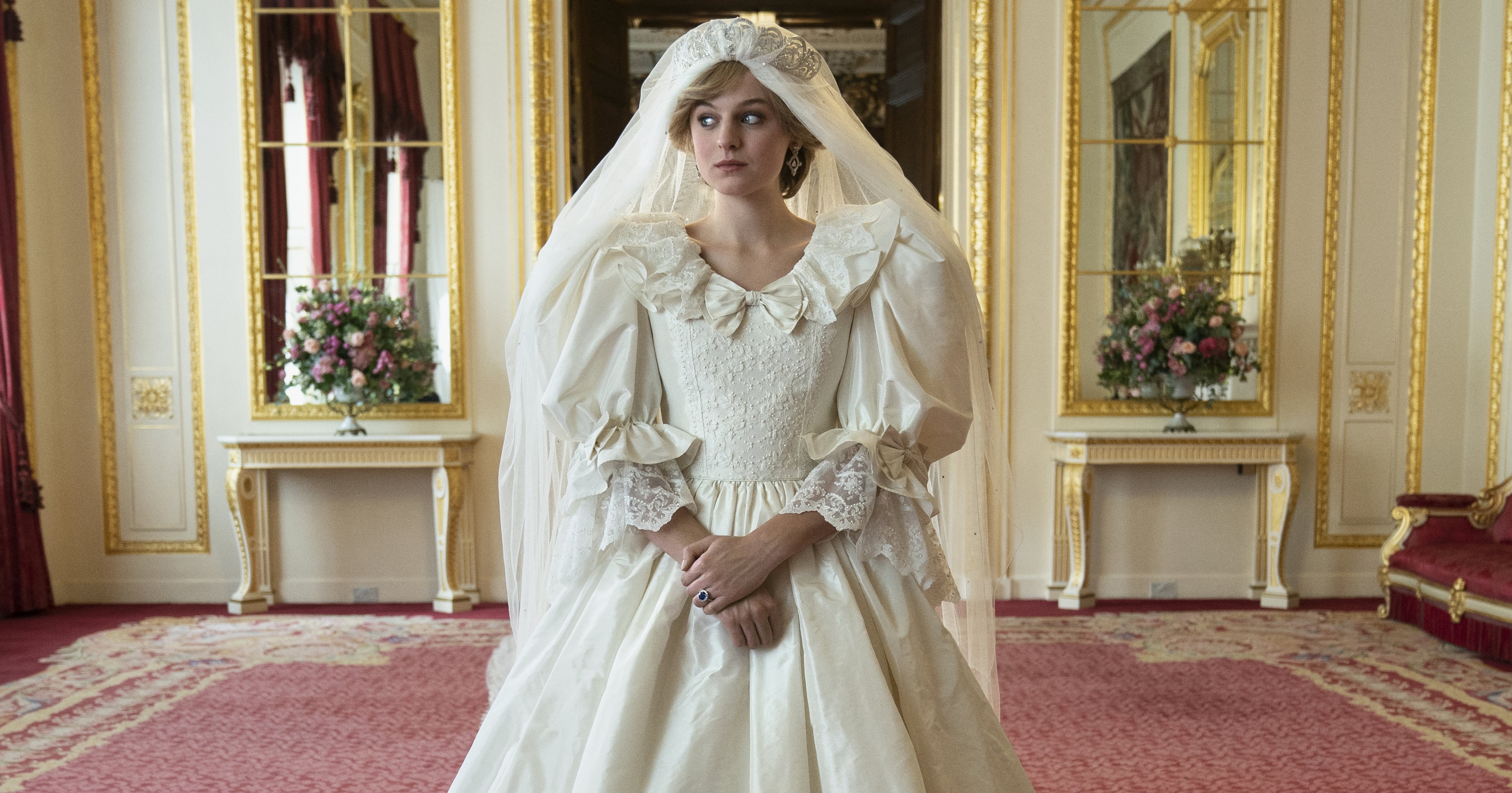 princess diana wedding dress the crown The Crown Released the First Photo of Diana's Wedding Dress