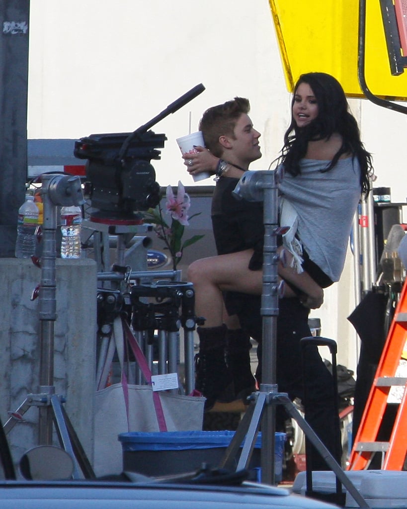 Justin gave Selena a life on the set of his "Boyfriend" music video in April 2012.