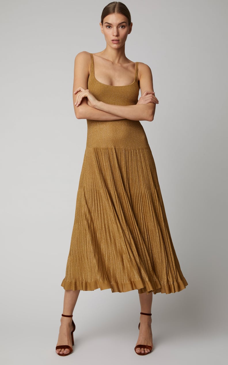 Ralph Lauren Pleated Lamé Midi Dress