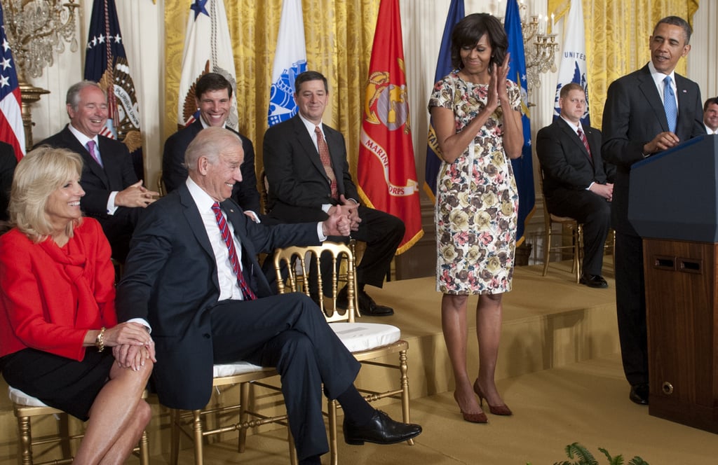 You may recognize this Thakoon floral-print dress from a 2008 presidential debate — the FLOTUS recycled the pretty number for an event held in the East Room of the White House in April. To polish off the look, she styled her dress with red pumps.
You may recognize this Thakoon floral-print dress from a 2008 presidential debate — the FLOTUS recycled the pretty number for an event held in the East Room of the White House in April. To polish off the look, she styled her dress with red pumps.