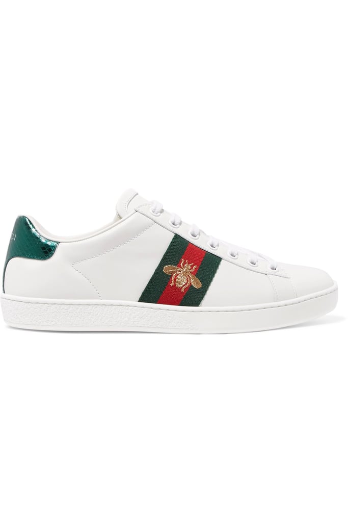 Gucci Ace Watersnake-trimmed Embroidered Leather Sneakers - White