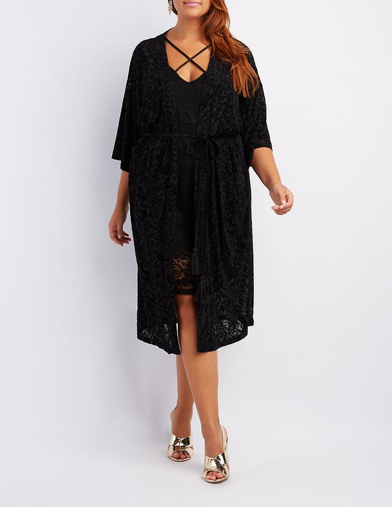 Charlotte Russe Flocked Velvet Kimono Duster