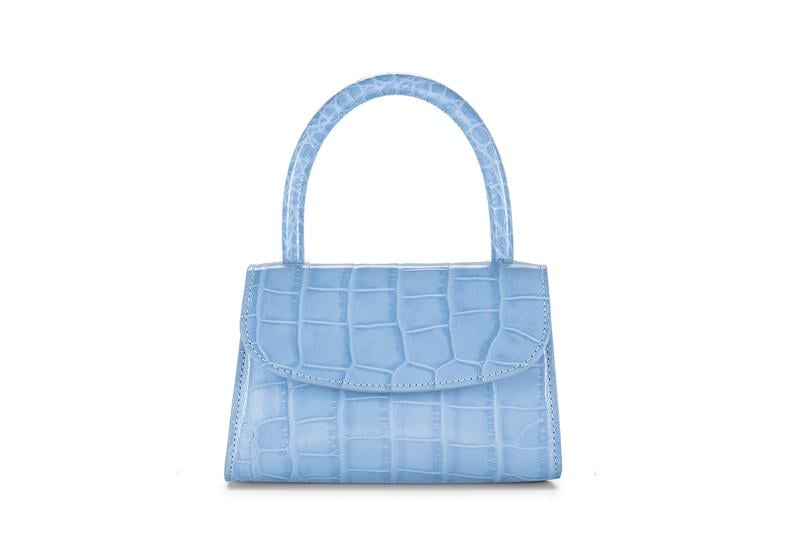 By Far Mini Sky Blue Croco Embossed Leather