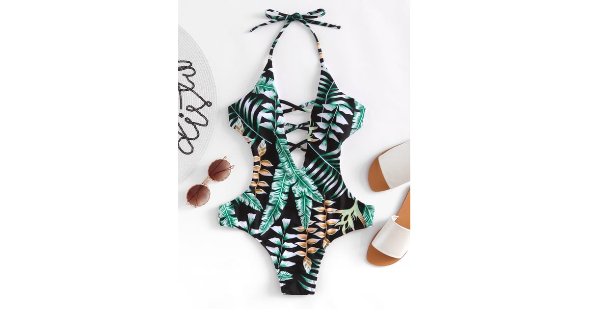 Shein Tropical Print Plunge Neckline Monokini Kendall Jenner and